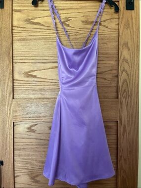 Lucy in the Sky Lavender Satin Cowl Neck Mini Dress